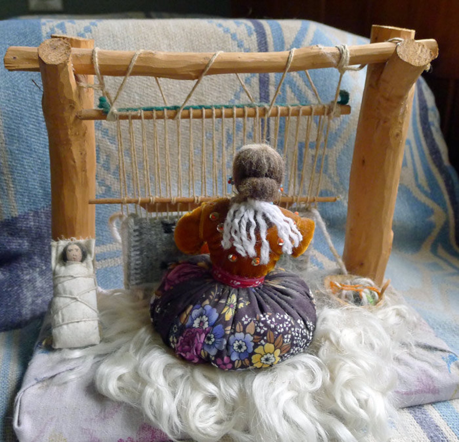 Vintage Native American Navajo Rug Weaving Loom Doll w Baby Etsy