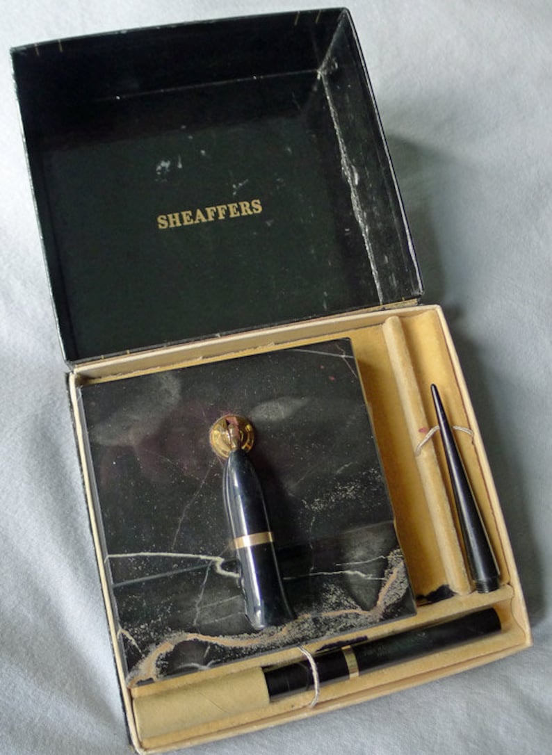 Marble Base 1940a Vintage Sheaffer White Dot Lifetime Desk Fountain Pen in Box