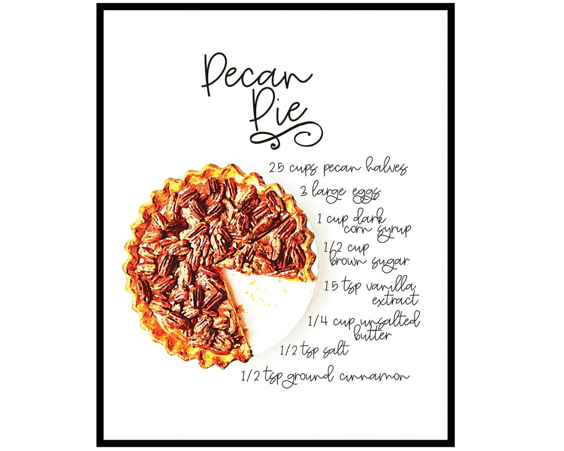 Pecan Pie Recipe Printable Thanksgiving Dessert Kitchen | Etsy