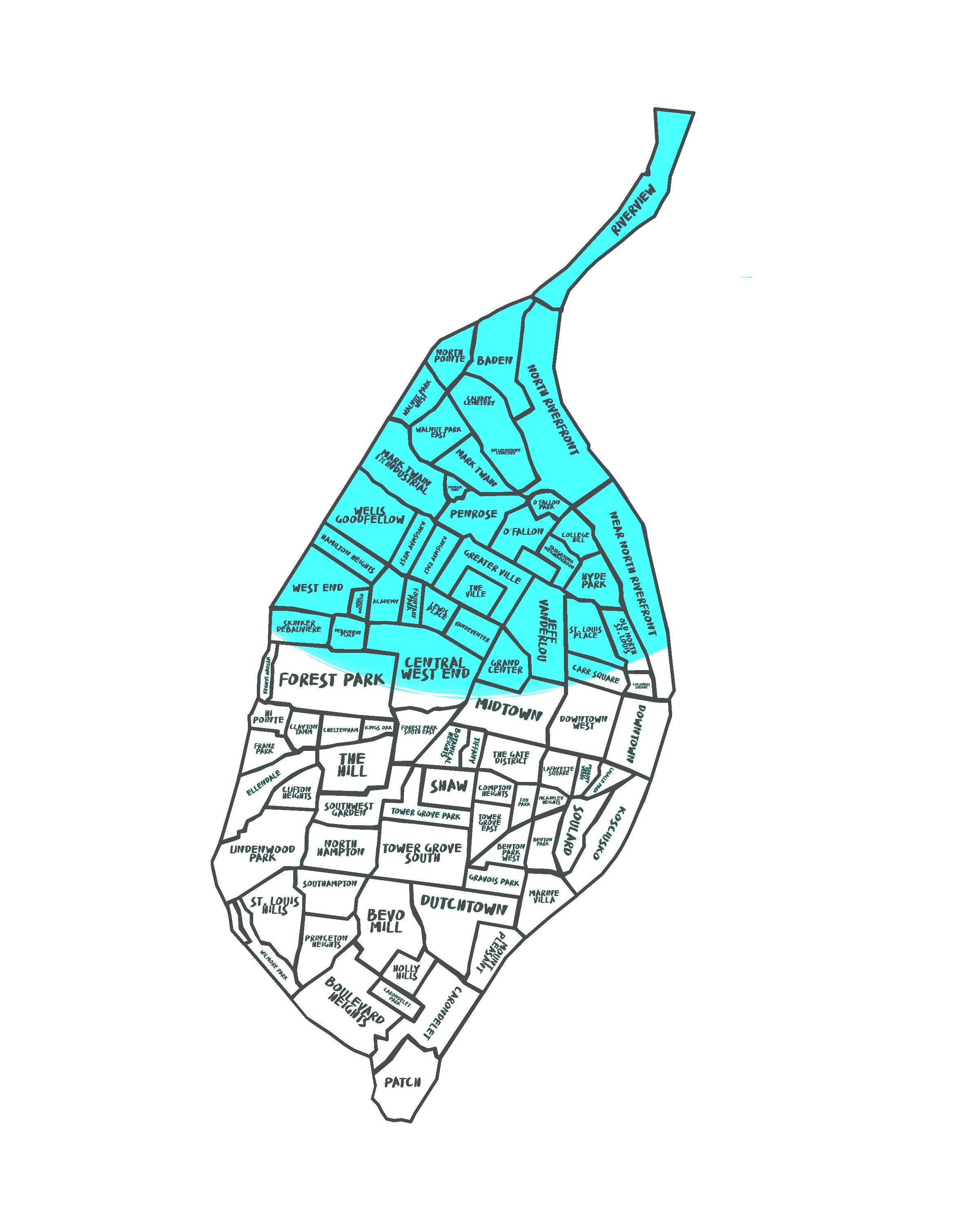 St. Louis Neighborhood City Map Print STL Missouri Map Etsy