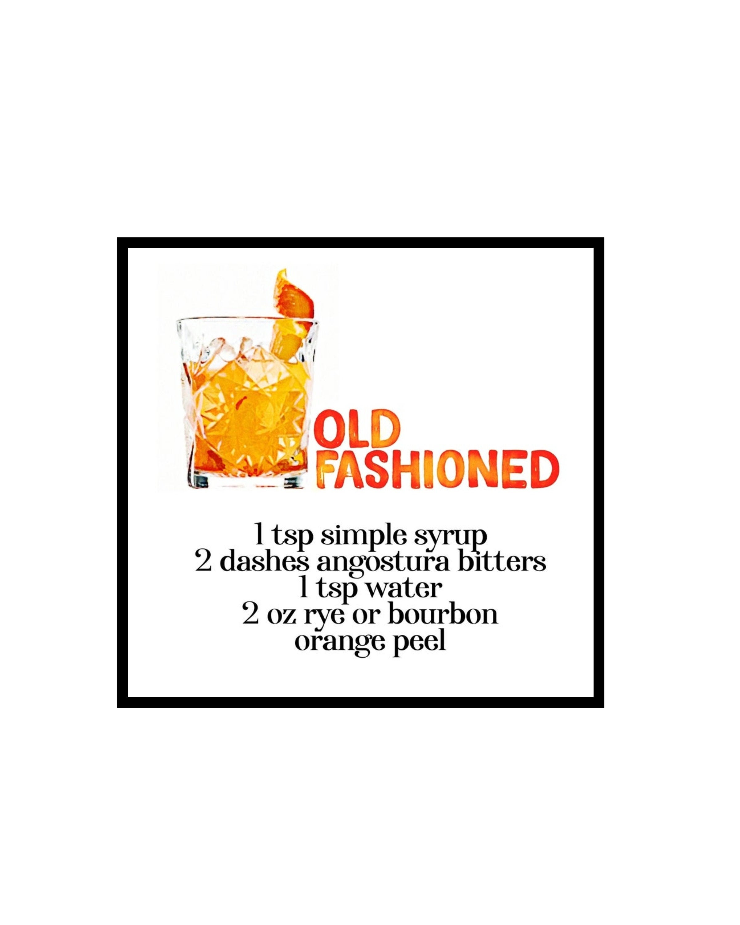 Old Fashioned Cocktail Recipe Print Digital Download Etsy