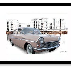 Digital Print, British Classic Car, Car Art,Vauxhall, Velox, Pink Car, Cardiff, Cardiff Bay, Wall Art,