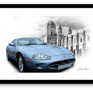 Jaguar XK8, Light Blue, Lisbon, British Classic Car Wall Art, Digital Download, Free Delivery, Retro