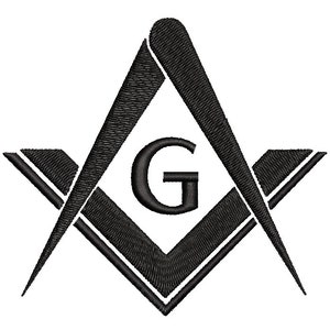 May include: Black and white embroidered Masonic symbol with a 'G' in the center.