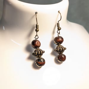 Vintage Upcycled Wood Bead Earrings - Dangles
