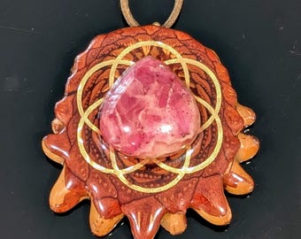 Rhodonite Teardrop Thirdeye Pinecone Pendant Necklace