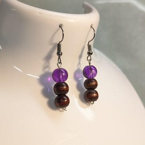 Vintage Upcycled Wood Bead Earrings - Dangles