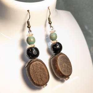 Vintage Upcycled Wood Bead Earrings - Dangles