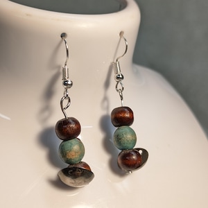 Vintage Upcycled Wood Bead Earrings - Dangles