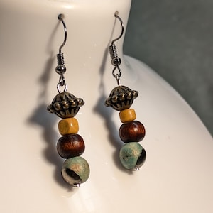 Vintage Upcycled Wood Bead Earrings - Dangles