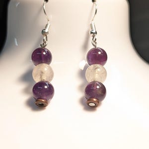 Vintage Upcycled Earrings - Rose Quartz Amethyst Earrings - Dangles
