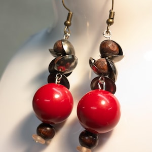 Vintage Upcycled Wood Bead Earrings - Dangles