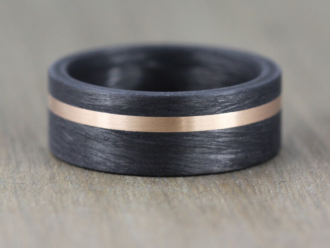 Carbon Fiber & Rose Gold, Wedding Band With FREE Engraving Carbon Fibre