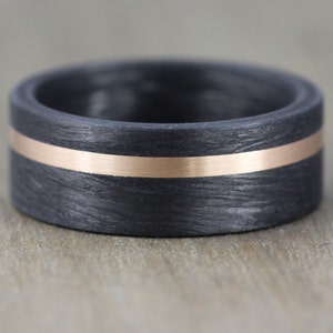 Carbon Fiber & Rose Gold, Wedding Band with FREE Engraving! Carbon Fibre Wedding Ring. Palladium and White gold options 8mm to 10mm widths