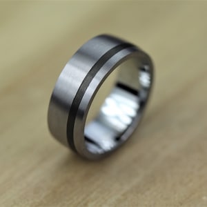 Tantalum and Carbon Fibre Wedding Ring. Matt Finish, Comfort Fit with FREE Engraving! Man Wedding Band Tantalum with Carbon Fibre inlay