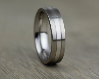 Titanium & Platinum Wedding Band, satin finish with FREE Engraving! Men's wedding/engagement ring alternative metal 6mm polished available