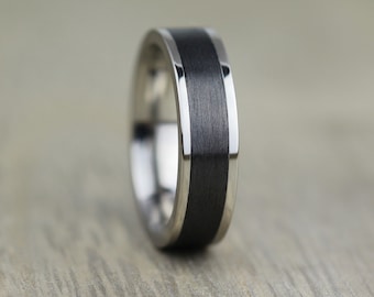 Titanium & Carbon Fiber Wedding/Engagement Ring with Free Engraving! Available in 4mm to 7mm widths Black Carbon Fibre wedding band