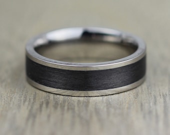 Titanium & Carbon Fiber Wedding Ring Band with Free Engraving! 4mm to 8mm widths Black Carbon Fibre Matte polished Alternative Durable