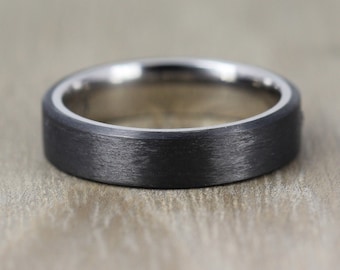 Carbon Fiber & Titanium Wedding Ring Band with FREE engraving. Black Carbon Fibre Wedding/Engagement Ring for men or woman silver polished