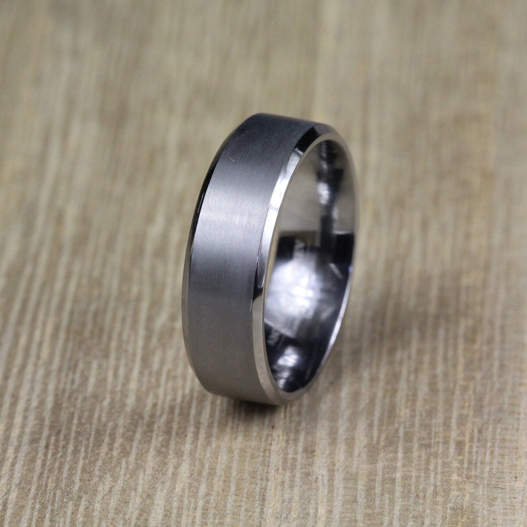 Tantalum Wedding Ring Band with Beveled Edge – 5mm, 6mm, 7mm. Brushed Finish, Polished Edges, Comfort Fit, Hypoallergenic. FREE Engraving!