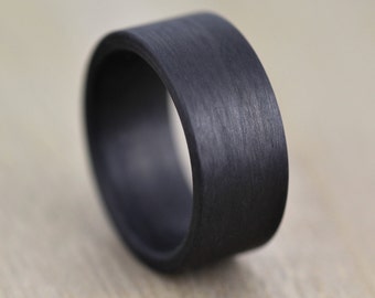 9 to 12mm Wide, Carbon Fiber, Wedding or Engagement Ring Band with FREE engraving. Hand wound Black Carbon Fibre wedding band.
