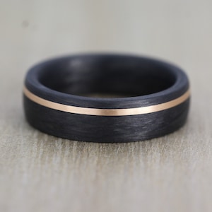 Carbon Fiber & Rose Gold 6mm wide, Wedding Band with FREE Engraving! Carbon Fiber Wedding Ring. Palladium and White gold options Comfort fit