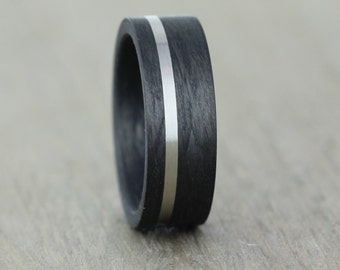 Carbon Fiber & Palladium or Titanium, Wedding Band with FREE Engraving!  Rose and Yellow gold options, 8 to 10mm widths