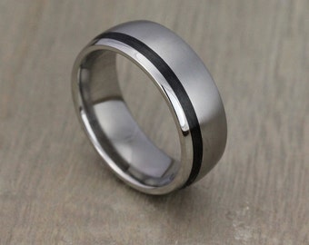Titanium & Carbon Fiber Wedding/Engagement Band with Free Engraving! Black Carbon Fibre wedding ring, 5 to 8mm widths