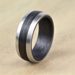 Carbon Fiber & Palladium Wedding Ring with Free Engraving! Carbon Fibre wedding band 8mm Wide