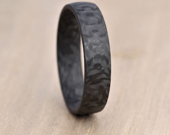 4 to 8mm Wide, Textured Carbon Fibre, Wedding / Engagement Ring with FREE engraving. Black Textured Carbon Fiber wedding band.