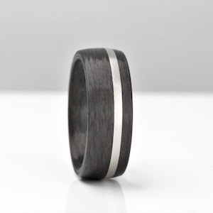 Carbon Fiber & Palladium or Titanium, Wedding Band with FREE personalisation! 8mm to 10mm wide comfort fit Euro dome shape. Men&#39;s black ring