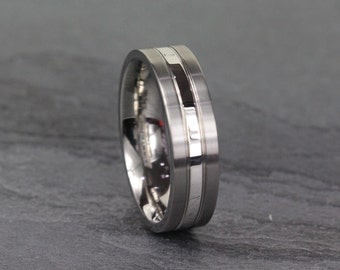 Titanium & Platinum Wedding Band, satin finish with FREE Engraving! Mens wedding/engagement ring alternative metal 6mm