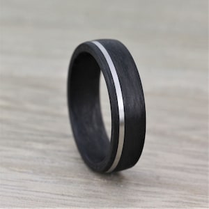 Carbon Fiber & Palladium 6mm wide, Wedding Band with FREE Engraving! Carbon Fiber Wedding Ring. Rose Gold and White gold options