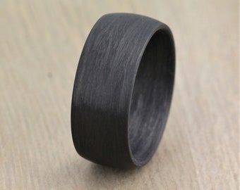 9 to 12mm Wide, Carbon Fiber, Wedding / Engagement Band with FREE engraving. Hand wound Black Carbon Fibre wedding ring.