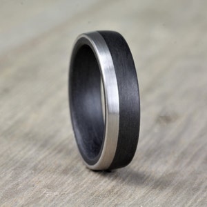 Carbon Fiber & Palladium 6mm wide, Wedding Band with FREE Engraving! Carbon Fibre Wedding Ring. Rose Gold and White gold options