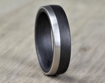 Carbon Fiber & Palladium 6mm wide, Wedding Band with FREE Engraving! Carbon Fiber Wedding Ring. Rose Gold and White gold options