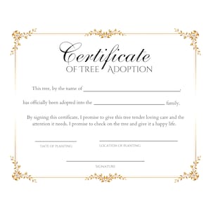 Certificato di adozione dell'albero per i bambini! Arbor Day stampabile, Attività per la Giornata della Terra, Certificato di nascita dell'albero, Certificato di piantagione di alberi