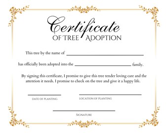 Tree Adoption Certificate for Kids! Arbor Day Printable, Earth Day Activities, Tree Birth Certificate, Tree Planting Certificate