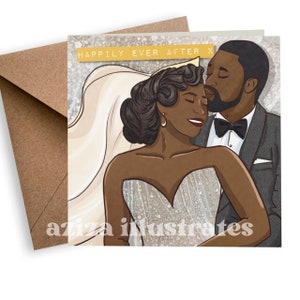 Carte de mariage noire | Carte de mariage interracial | Heureusement pour toujours | Carte de mariage | Carte de jeunes mariés | carte de voeux