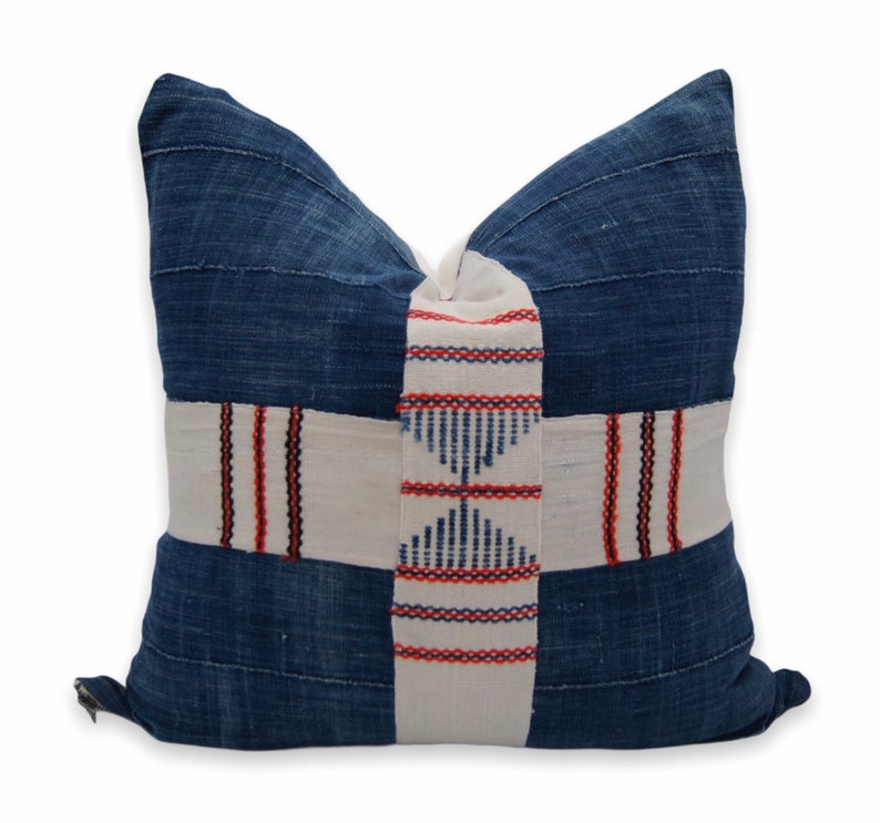 Medium colored Indigo and mud cloth handmade pillow cover