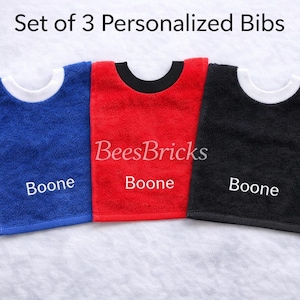 3 Pack Personalized Baby Bibs, Custom Name Bib Set, Embroidered Bib Bundle, Baby Shower Gift