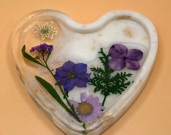 Handmade Epoxy Resin Covered Dish W Lavender Flowers