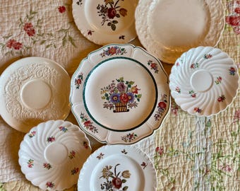 Vintage Floral Plate Wall Bundle Set of 7 - Mismatched English China