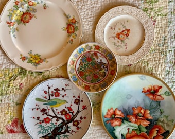 Vintage Floral Plate Wall Bundle Set of 5