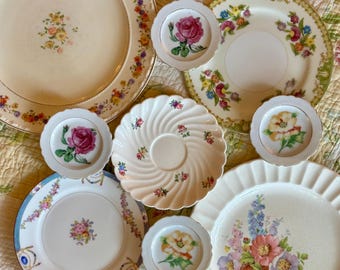 Vintage Floral Plate Wall Bundle Set of 9