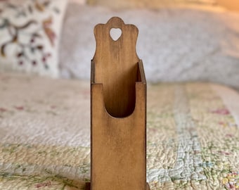 Vintage Wood Wall Match Box Holder with Heart Cutout