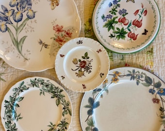 Vintage Botanical Plate Wall Decor Set of 5