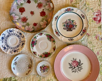 Vintage Floral Plate Wall Bundle Set of 7