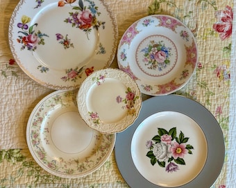 Vintage Floral Plate Wall Bundle Set of 5