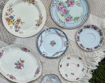 Vintage Floral Plate Wall Bundle Set of 7